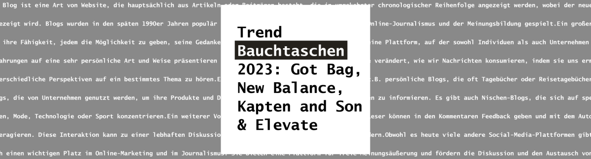 Trend Bauchtaschen 2023: New Balance, Kapten and Son, Got Bag &amp; Elevate - Trend Bauchtaschen 2023: New Balance, Kapten and Son &amp;  Got Bag